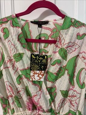 Talbots Cream Floral Midi Dress - Pink & Green Print